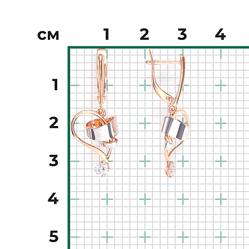 Серьги с английским замком из красного золота с фианитом 02-4325-00-501-1110-38