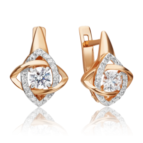 Серьги с английским замком из красного золота с фианитами