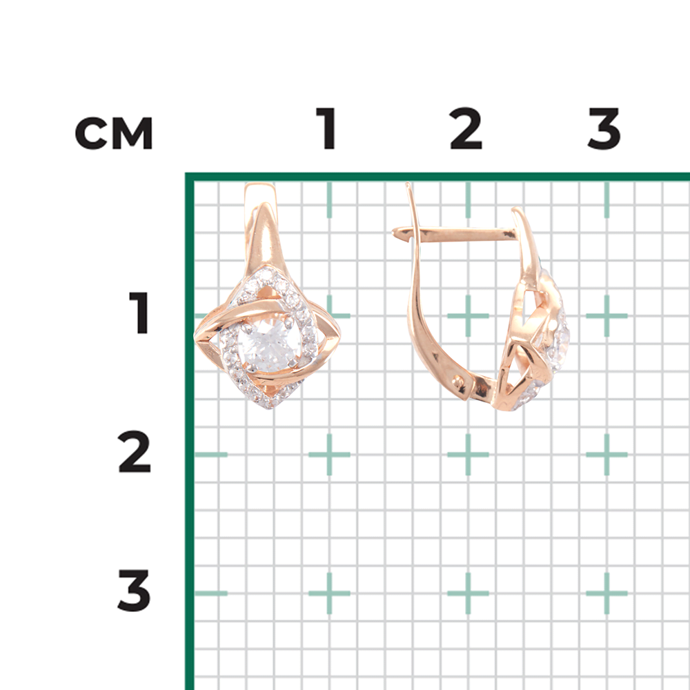 Серьги с английским замком из красного золота с фианитами 02-4403-01-501-1110-38