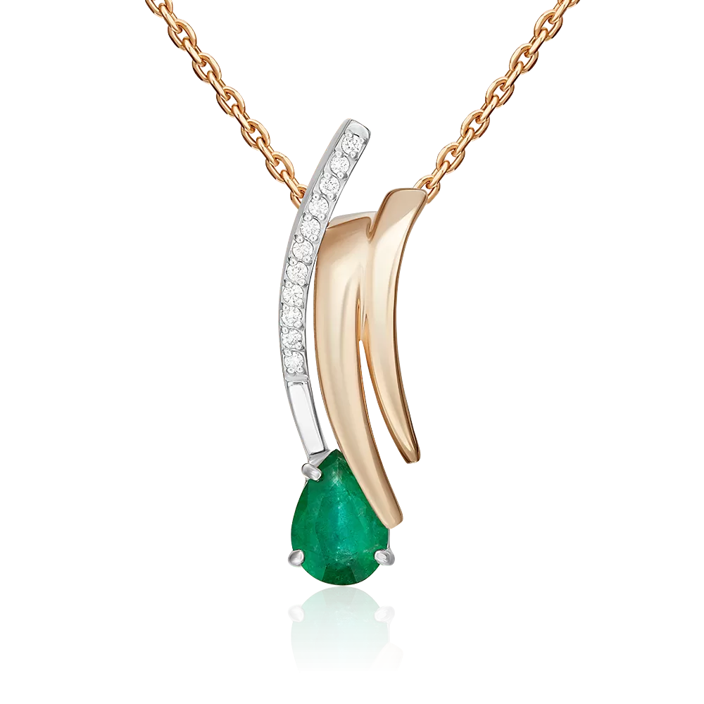 Подвеска из комбинированного золота с изумрудом и бриллиантами 03-3466-00-106-1111
