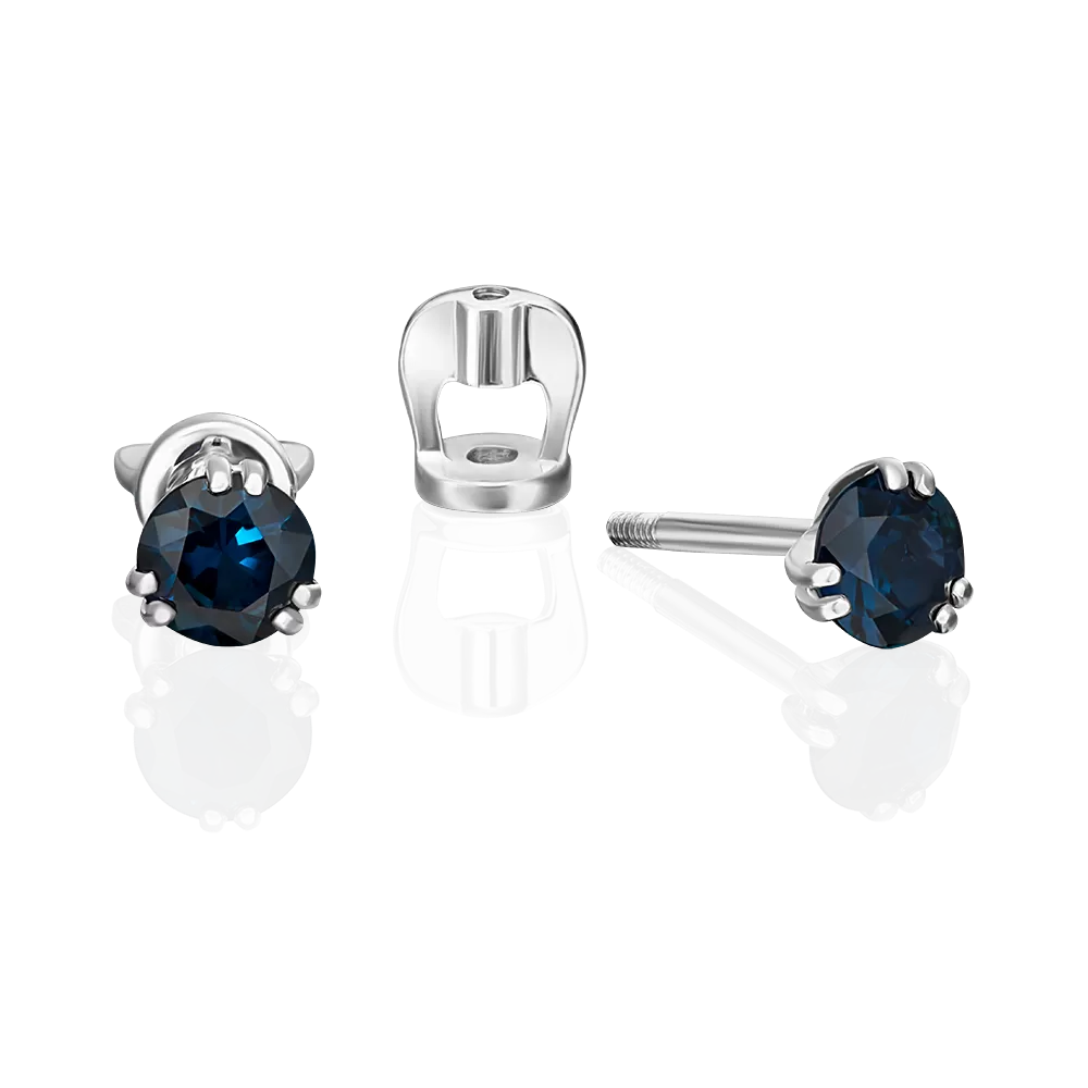 Серьги-пусеты из белого золота с сапфиром 02-0356-00-102-1120-30