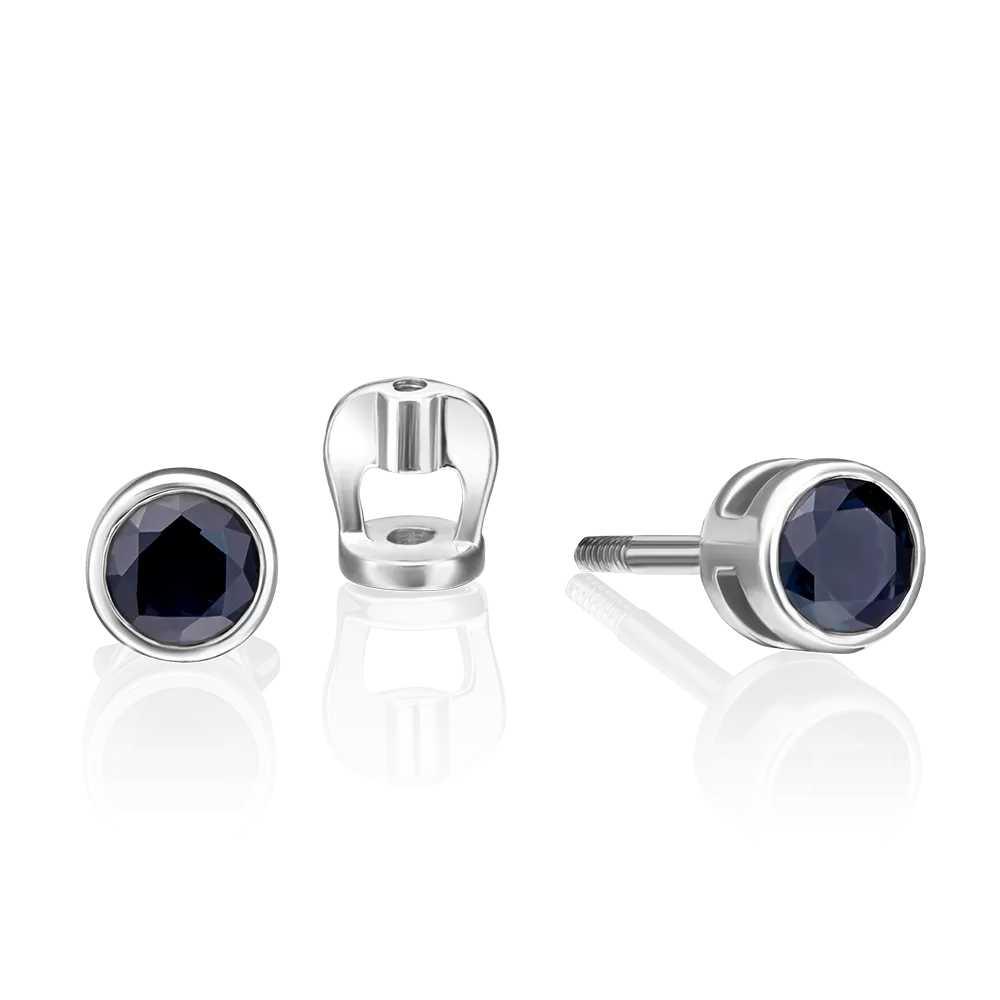 Серьги-пусеты из белого золота с сапфиром 02-0280-00-102-1120-30