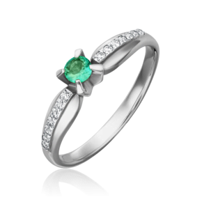Кольцо из белого золота с изумрудом и бриллиантами 01-0082-00-106-1120-30