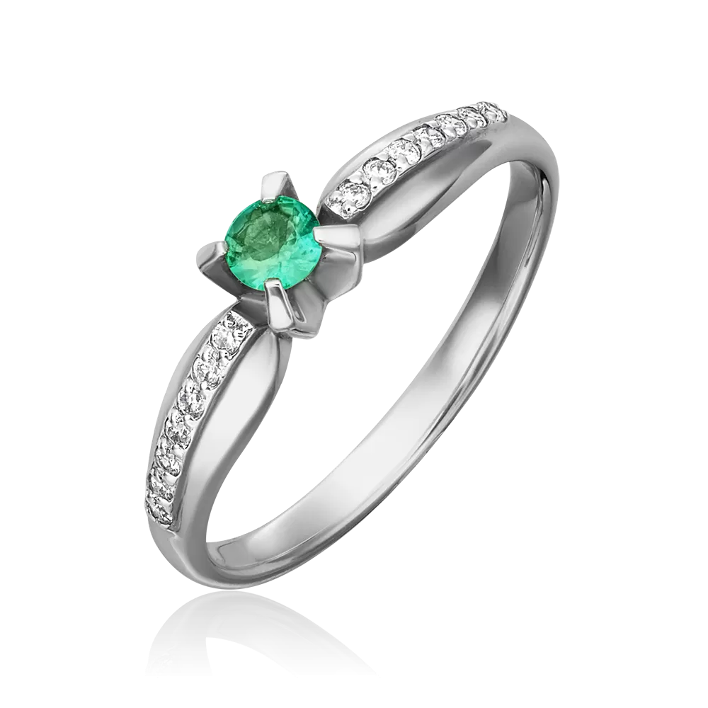 Кольцо из белого золота с изумрудом и бриллиантами 01-0082-00-106-1120-30