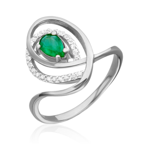 Кольцо из белого золота с изумрудом и бриллиантами