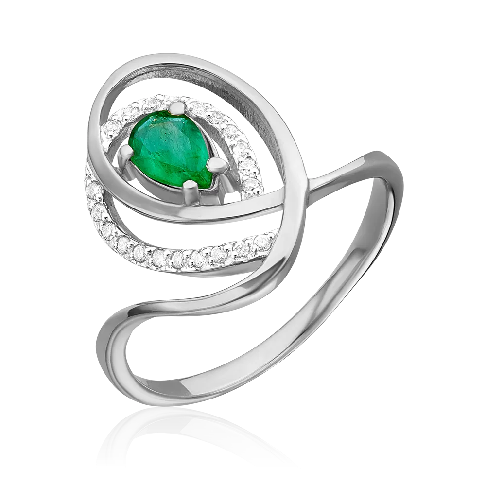 Кольцо из белого золота с изумрудом и бриллиантами 01-0136-00-106-1120-30