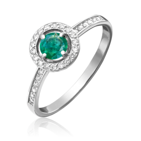 Кольцо из белого золота с изумрудом и бриллиантами