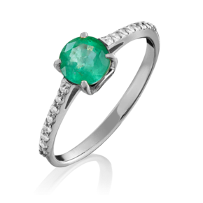 Кольцо из белого золота с изумрудом и бриллиантами