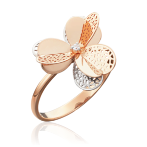 Кольцо «Клевер» из красного золота с фианитом 01-5003-00-401-1110-48