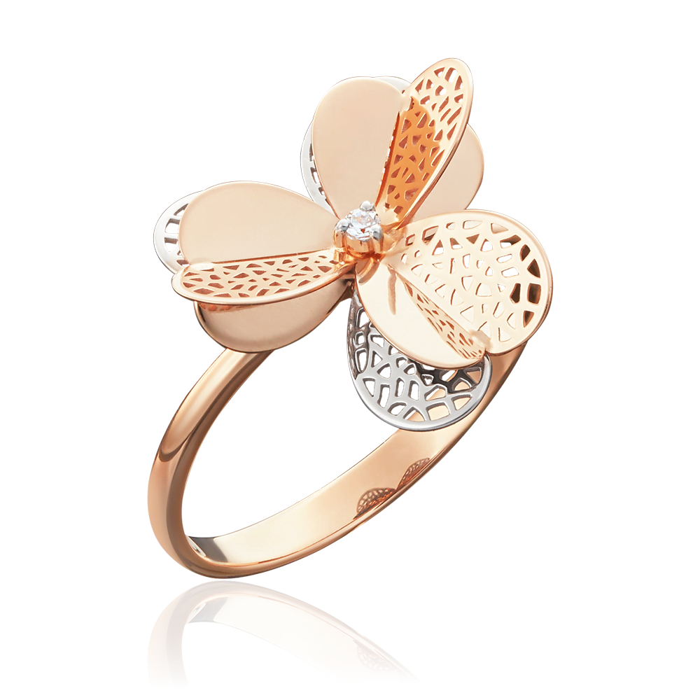 Кольцо «Клевер» из красного золота с фианитом 01-5003-00-401-1110-48