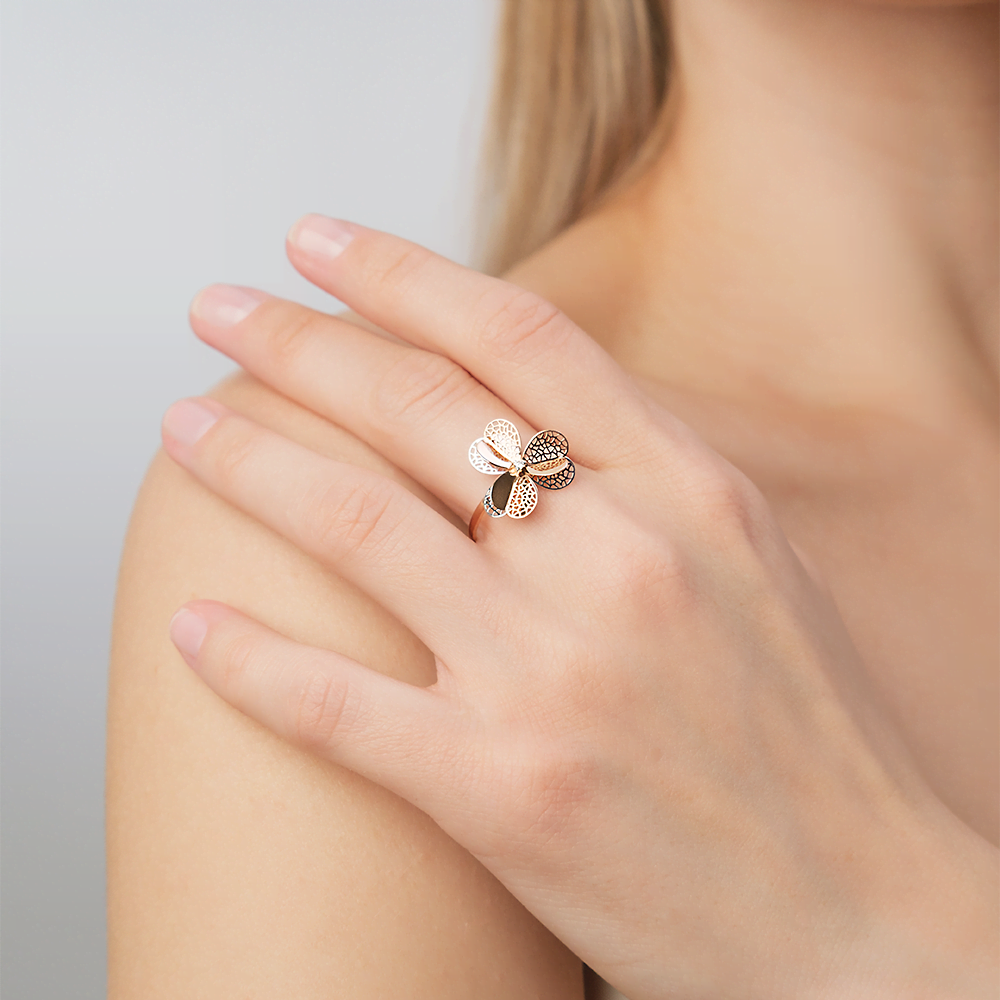 Кольцо «Клевер» из красного золота с фианитом 01-5003-00-401-1110-48