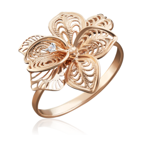 Кольцо «Орхидея» из красного золота с фианитом 01-5005-00-401-1110-48