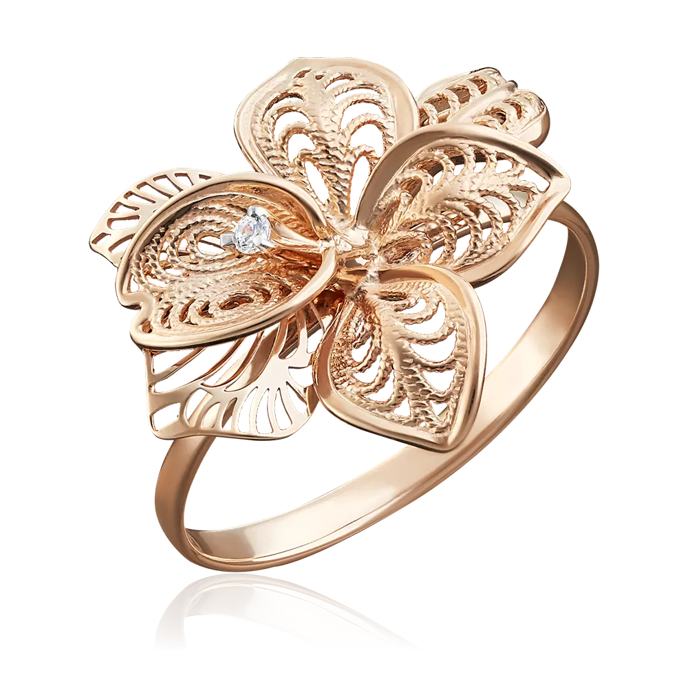 Кольцо «Орхидея» из красного золота с фианитом 01-5005-00-401-1110-48