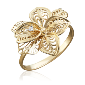 Кольцо «Орхидея» из лимонного золота с фианитом 01-5005-00-401-1130-48