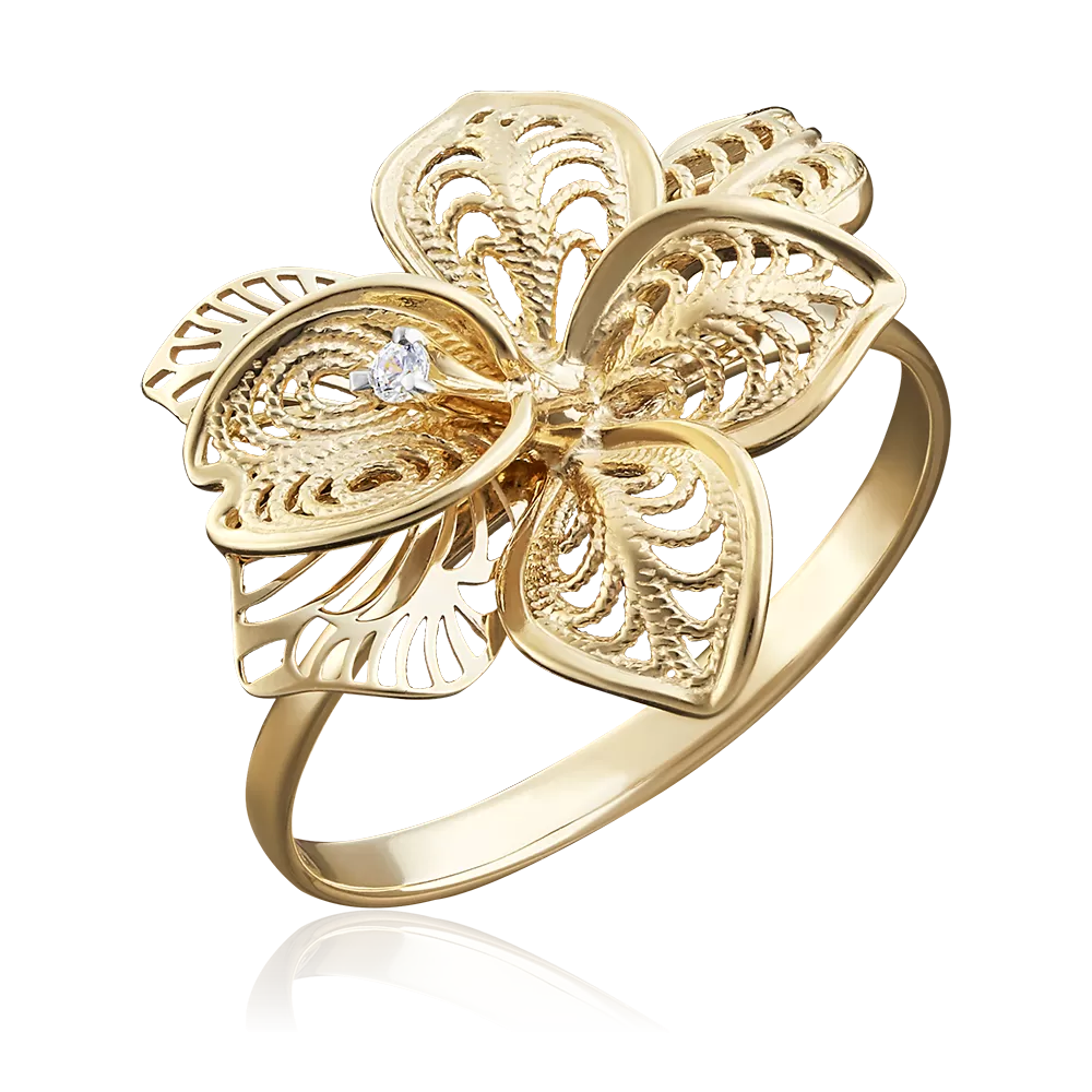 Кольцо «Орхидея» из лимонного золота с фианитом 01-5005-00-401-1130-48