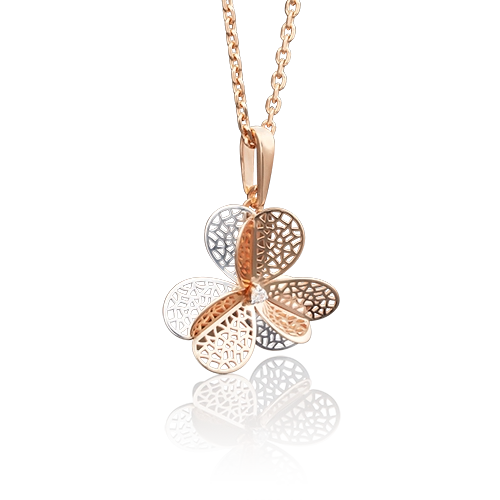 Подвеска «Клевер» из красного золота с фианитом 03-2650-00-401-1110-48