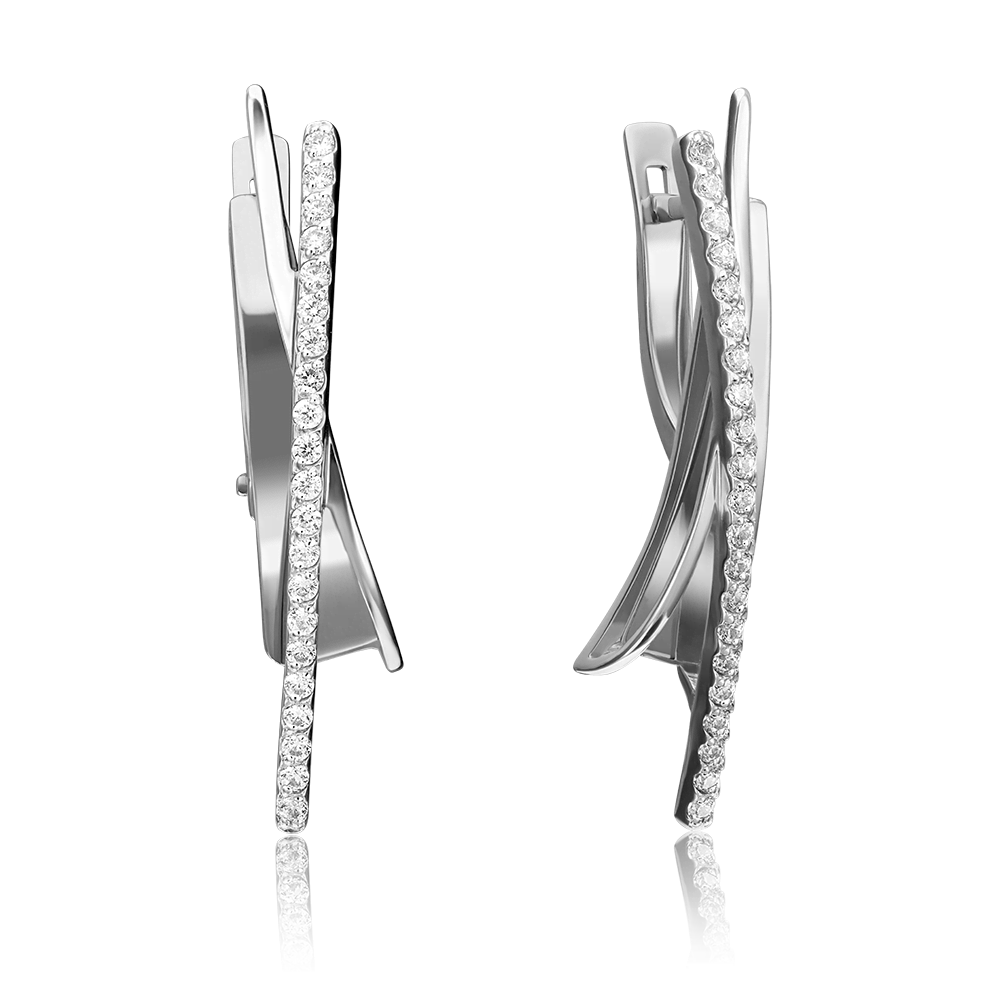 Серьги с английским замком из белого золота с фианитами 02-4326-00-401-1120