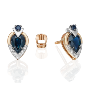 Серьги-пусеты из комбинированного золота с сапфирами и бриллиантами 02-5227-00-105-1111