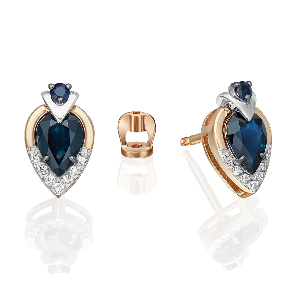 Серьги-пусеты из комбинированного золота с сапфирами и бриллиантами 02-5227-00-105-1111