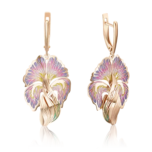 Серьги «Ирисы» с английским замком из красного золота с эмалью 02-4028-00-000-1110-48