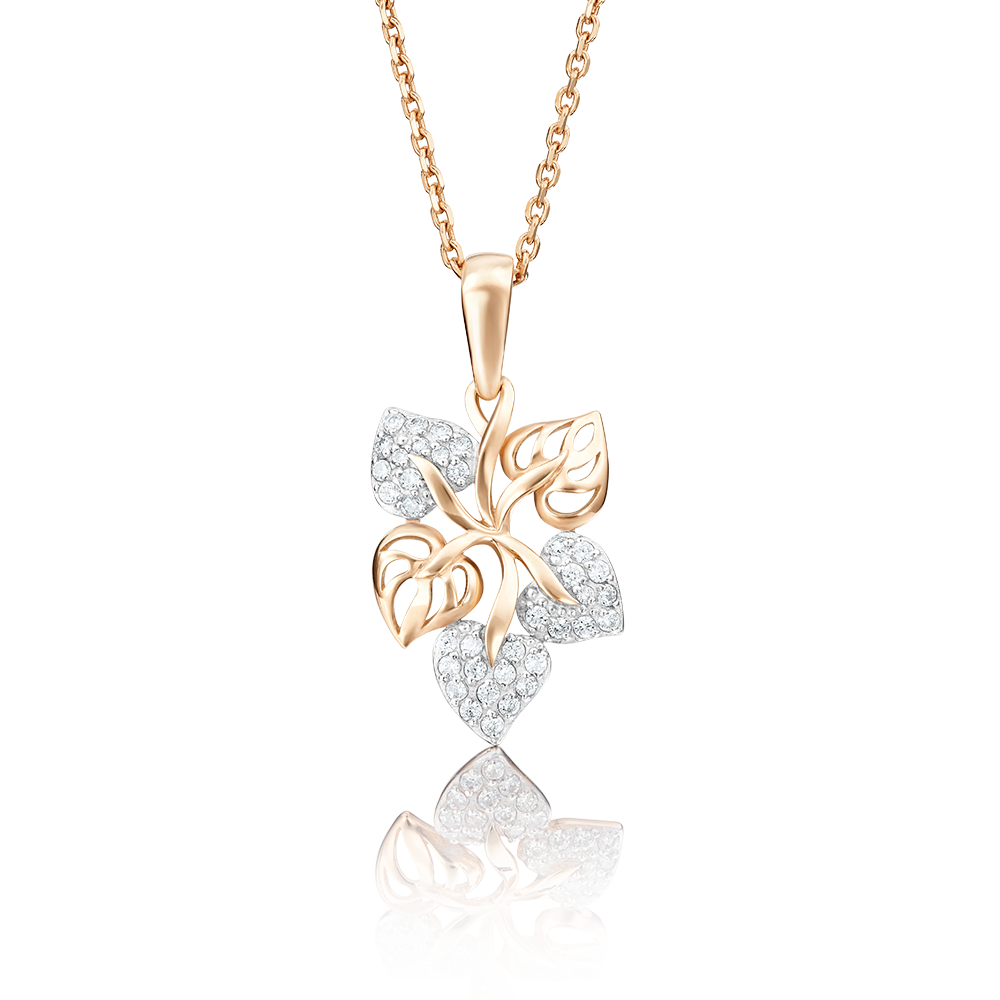 Подвеска «Листья» из красного золота с фианитами 03-2162-00-401-1110-24