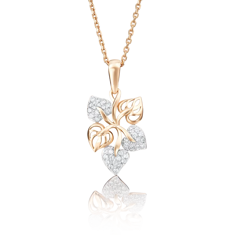 Подвеска «Листья» из красного золота с фианитами 03-2162-00-401-1110-24