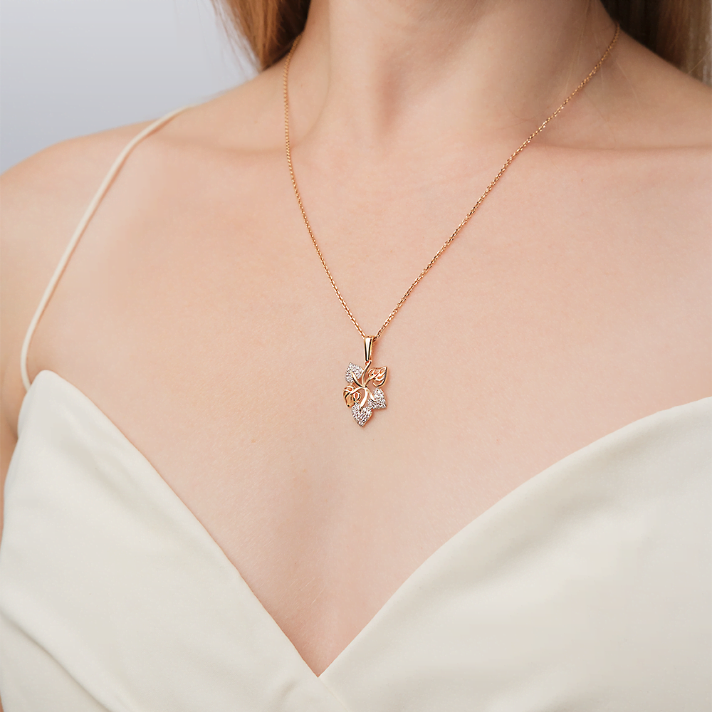 Подвеска «Листья» из красного золота с фианитами 03-2162-00-401-1110-24