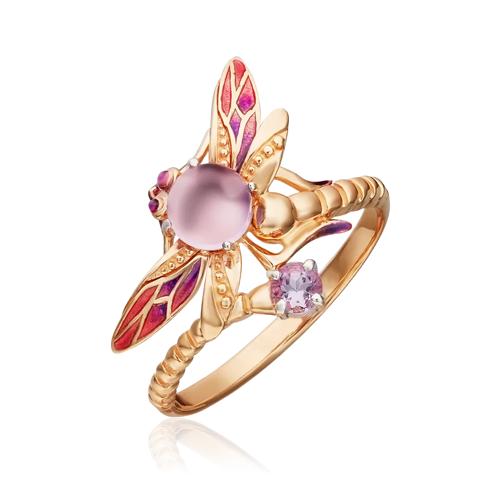 Кольцо «Стрекоза» из красного золота с аметистами и эмалью 01-5458-00-203-1110-57
