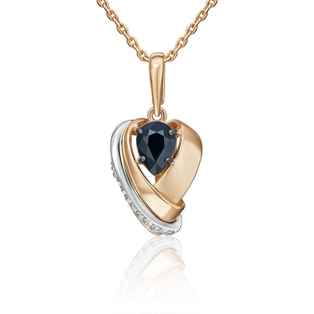 Подвеска из комбинированного золота с сапфиром и бриллиантами 03-3450-00-105-1111