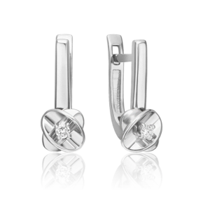 Серьги с английским замком из белого золота с бриллиантом