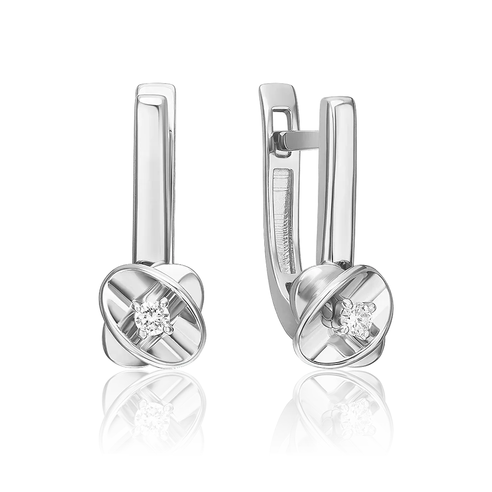 Серьги с английским замком из белого золота с бриллиантом 02-5355-00-101-1120