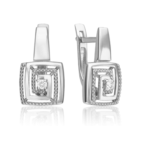 Серьги с английским замком из белого золота с бриллиантом