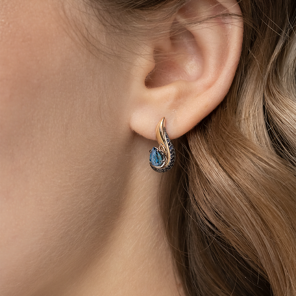 Серьги с английским замком из комбинированного золота с сапфирами 02-5229-00-102-1111