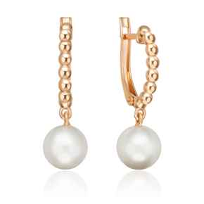 Серьги с английским замком из красного золота с жемчугом культивированным 02-5599-00-301-1110
