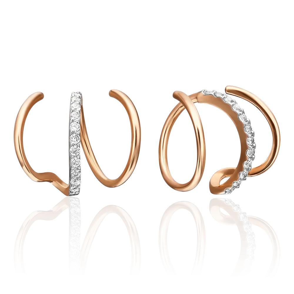 Серьги-продевки из красного золота с фианитами 02-4481-00-401-1110-23