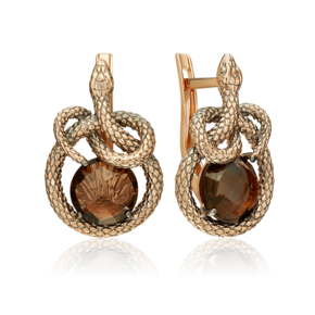 Серьги «Искушение» с английским замком из красного золота с кварцем дымчатым 02-5496-00-202-1110