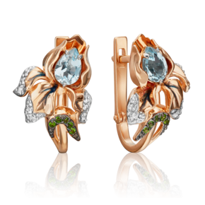 Серьги «Ирисы» с английским замком из красного золота с миксом камней и эмалью 02-4598-00-713-1110-57