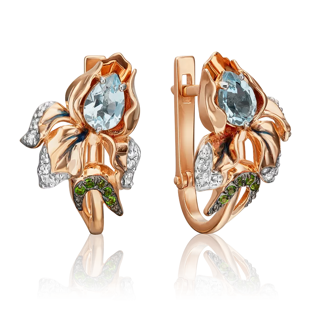 Серьги «Ирисы» с английским замком из красного золота с миксом камней и эмалью 02-4598-00-713-1110-57