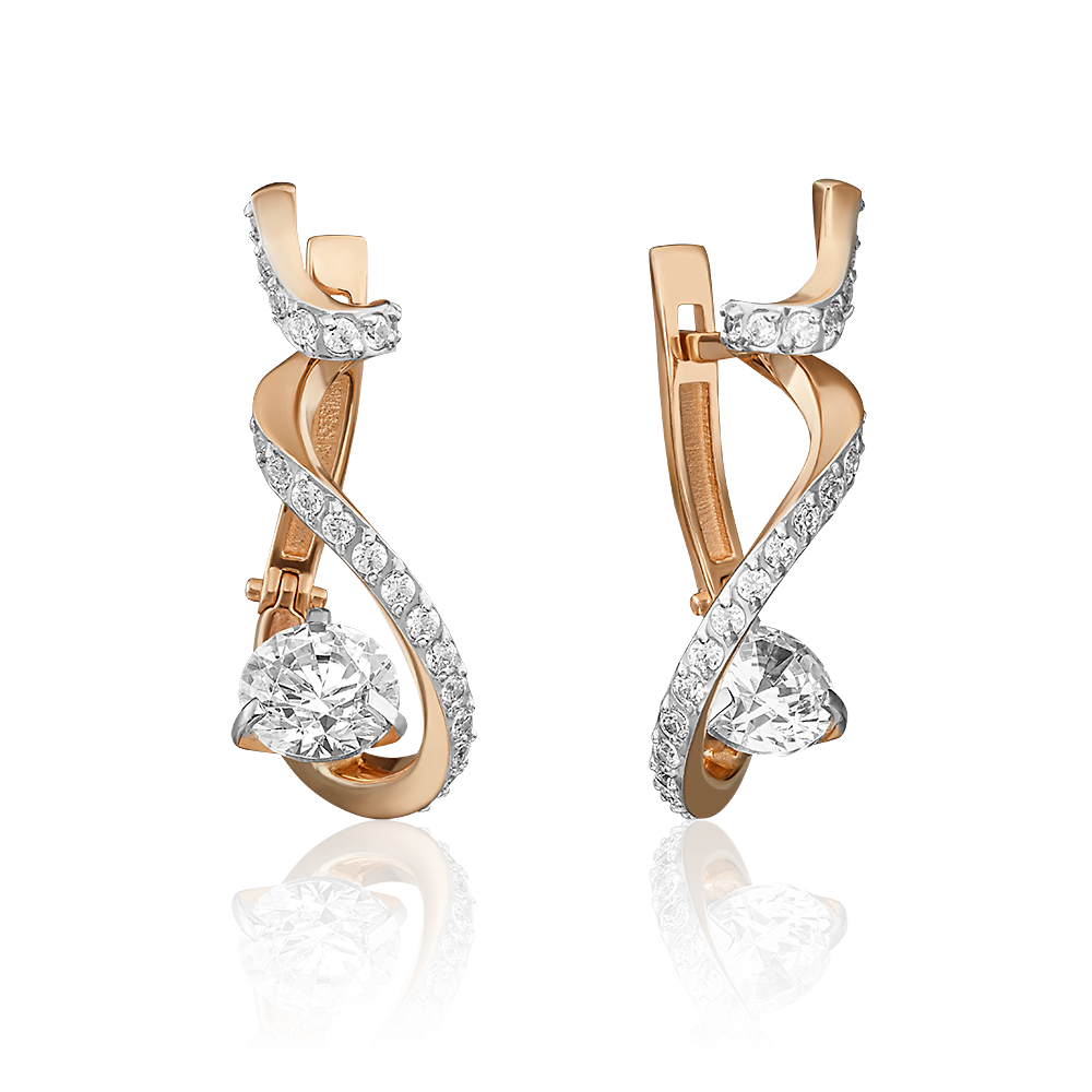 Серьги с английским замком из красного золота с фианитами 02-4582-00-501-1110-38