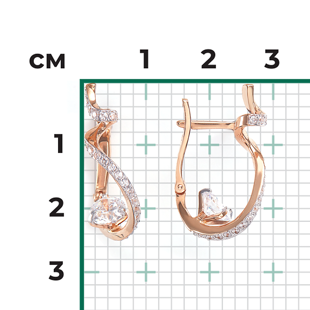 Серьги с английским замком из красного золота с фианитами 02-4582-00-501-1110-38