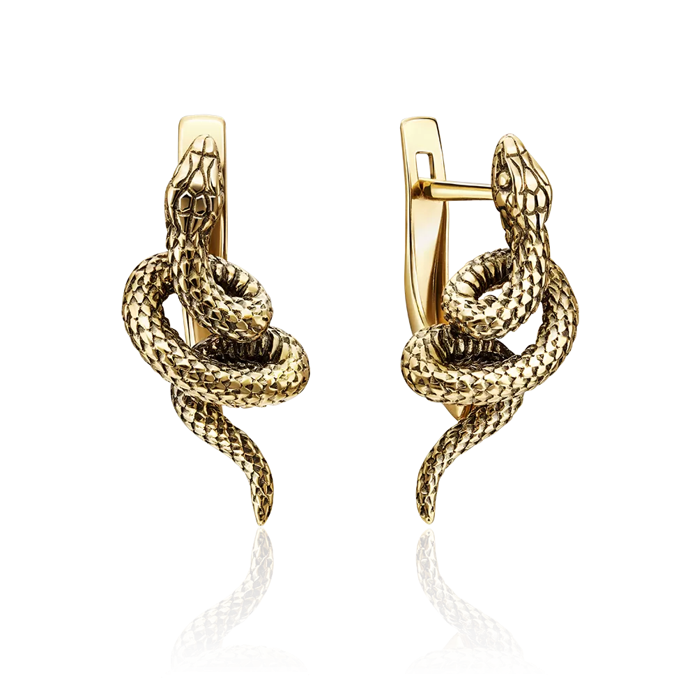 Серьги «Змеи» с английским замком из лимонного золота 02-4536-00-000-1130-42