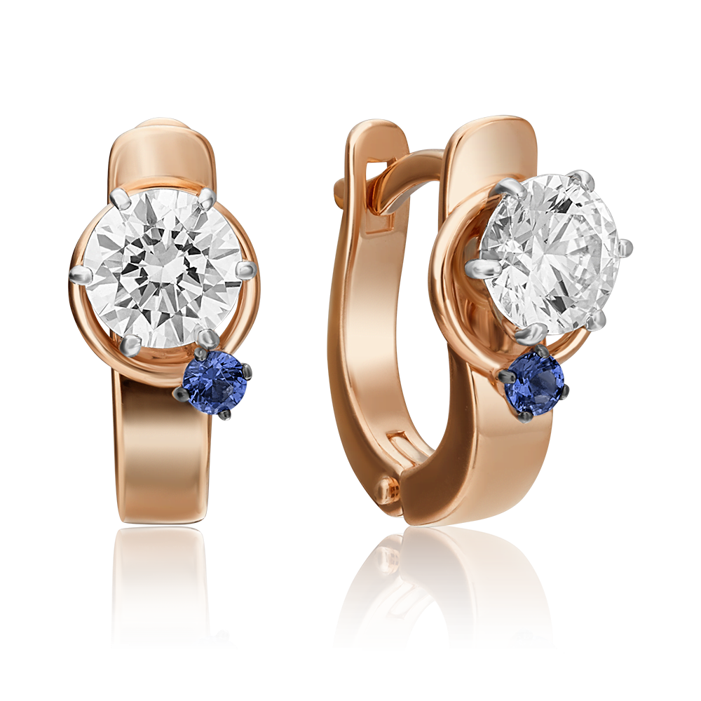 Серьги с английским замком из комбинированного золота с фианитом и шпинелью синт. 02-4244-00-404-1111