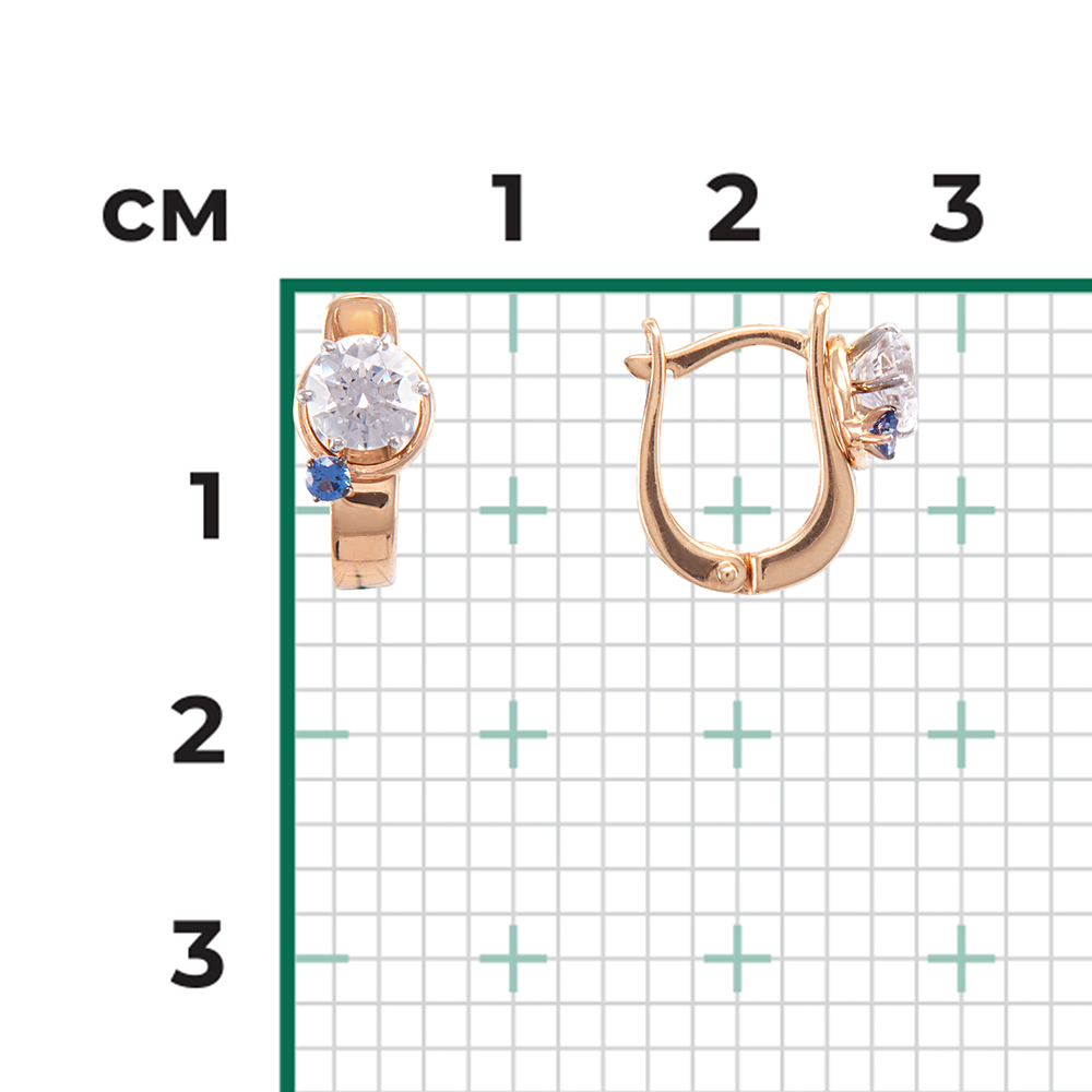 Серьги с английским замком из комбинированного золота с фианитом и шпинелью синт. 02-4244-00-404-1111