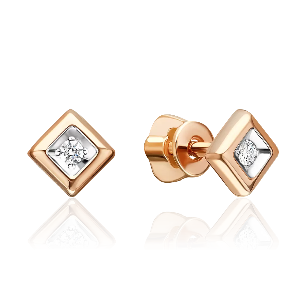 Серьги-пусеты из красного золота с бриллиантом 02-5620-00-101-1110