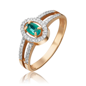 Кольцо из красного золота с изумрудом и бриллиантами