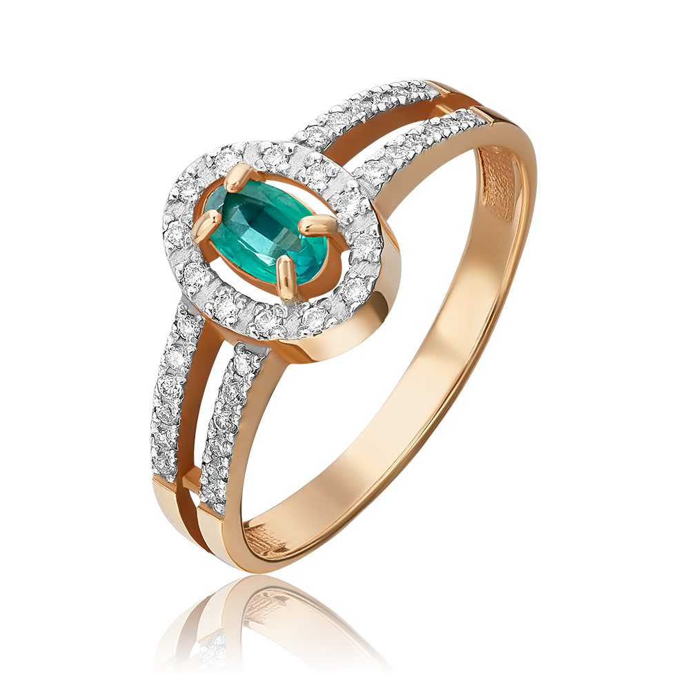 Кольцо из красного золота с изумрудом и бриллиантами 01-1480-00-106-1110-30