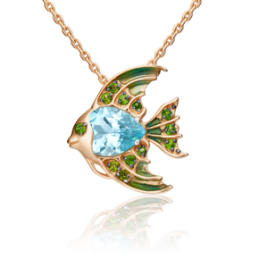 Подвеска «Рыбка» из красного золота с топазом, хромдиопсидами и эмалью 03-3120-00-713-1110-57