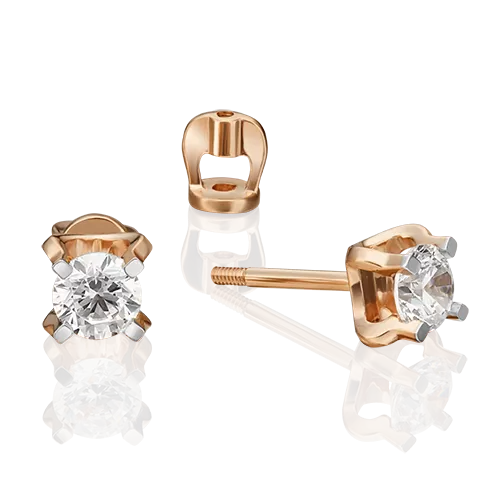 Серьги-пусеты из красного золота с фианитом 02-4587-00-501-1110-38