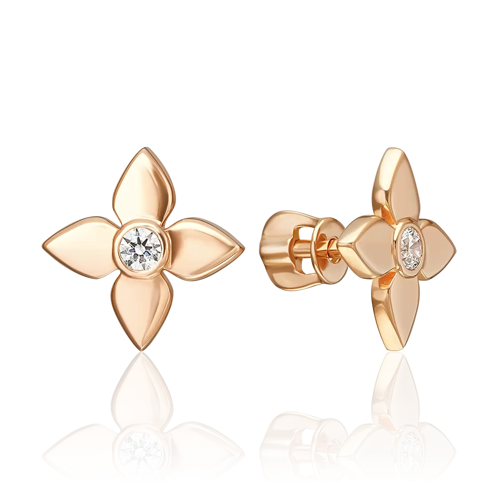 Серьги-пусеты из красного золота с фианитом 02-5536-00-401-1110