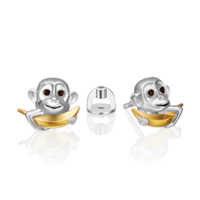 Серьги-пусеты «Обезьяны» из серебра с эмалью 02-5117-00-000-0200
